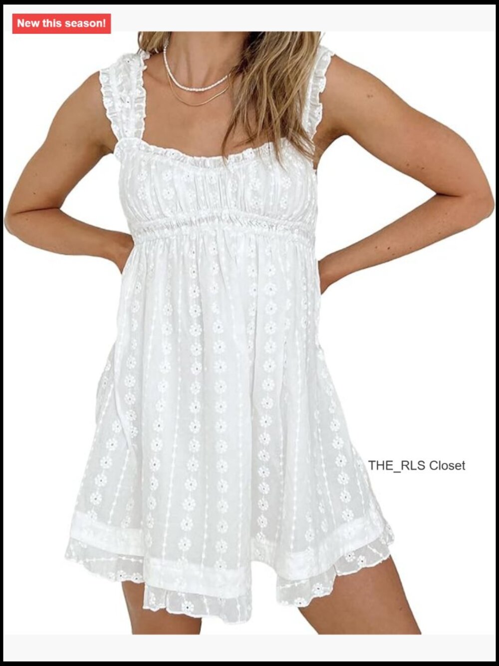 Cotton Blend Babydoll Mini Dress Floral Embroidery Sleeveless Loose A-Line